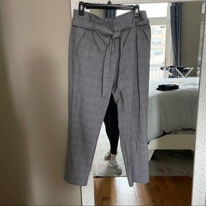 Zara Tie Waist Plaid Pant - (semi- paper bag fit)
